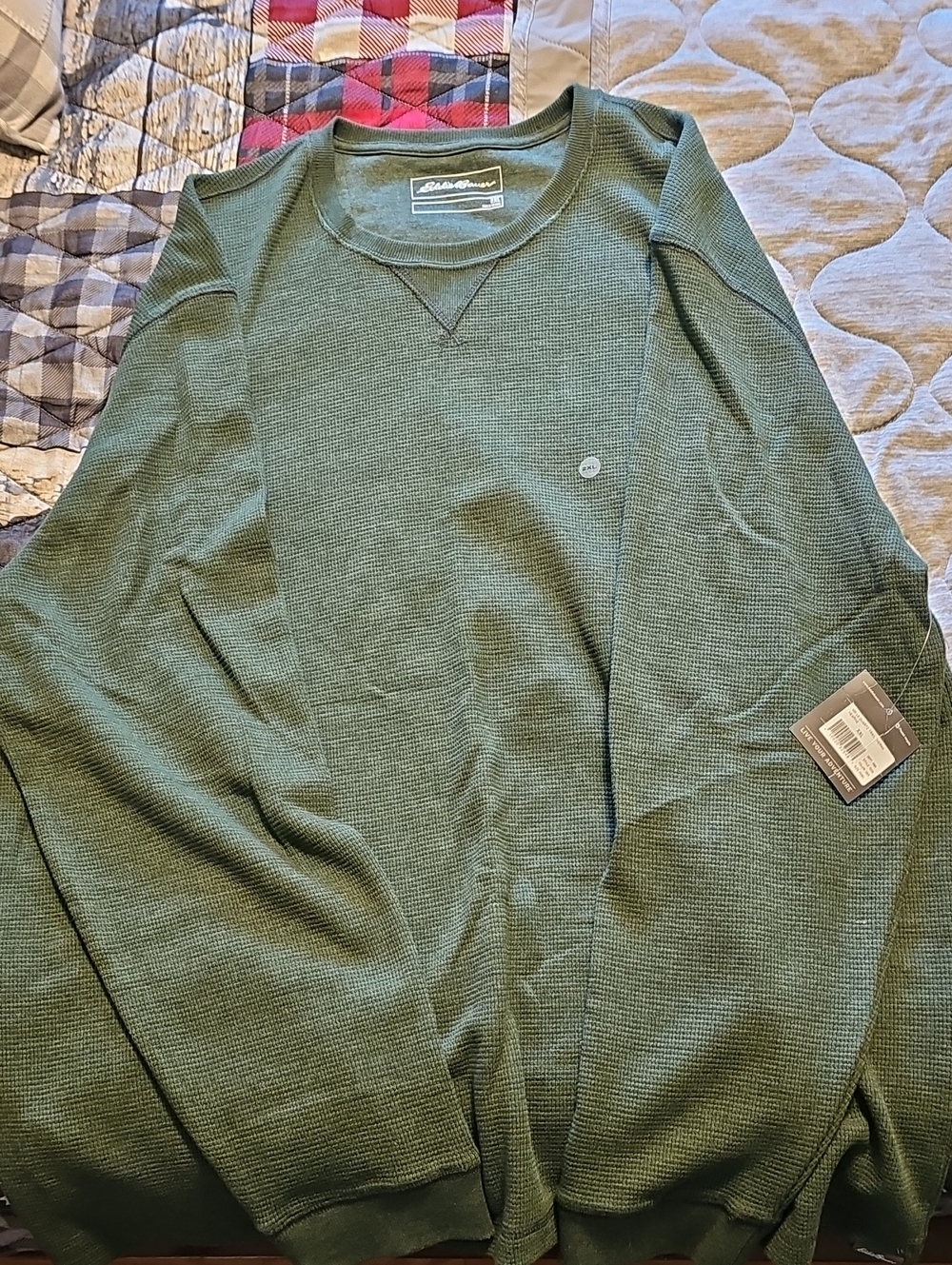 Eddie Bauer Olive Green Waffle-Knit Long Sleeve Crew